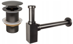 Mexen demi-siphon carré pour lavabo avec bouchon clic-clac, sans trop-plein, Graphite - 7991060-66