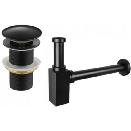Mexen demi-siphon carré pour lavabo avec bouchon clic-clac, sans trop-plein, Noir - 7991060-70