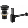 Mexen demi-siphon carré pour lavabo avec bouchon clic-clac, sans trop-plein, Noir - 7991060-70