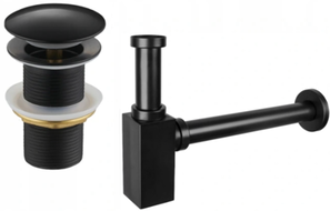 Mexen demi-siphon carré pour lavabo avec bouchon clic-clac, sans trop-plein, Noir - 7991060-70