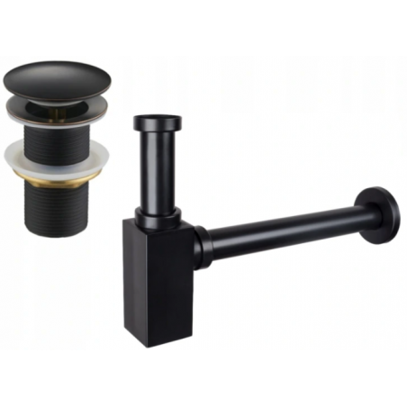 Mexen demi-siphon lavabo carré avec bouchon clic-clac, sans trop-plein, noir antique- 7991060-79