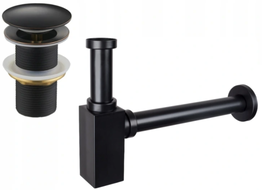 Mexen demi-siphon carré pour lavabo avec bouchon clic-clac, sans trop-plein, Noire antique- 7991060-79