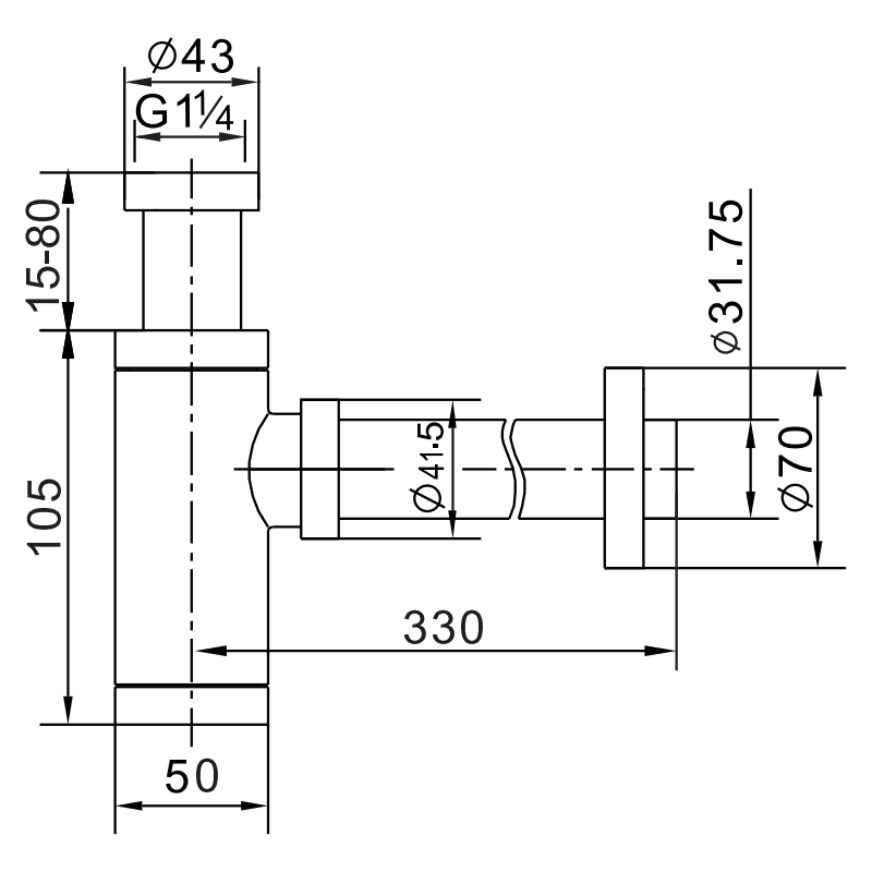 Mexen siphon carré pour lavabo avec bouchon céramique clic-clac, sans trop-plein, blanc - 7991060-25