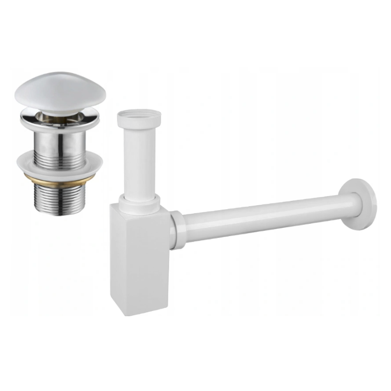 Mexen demi siphon carré pour lavabo avec bouchon céramique click/clack, sans trop-plein, Blanc - 7991060-25