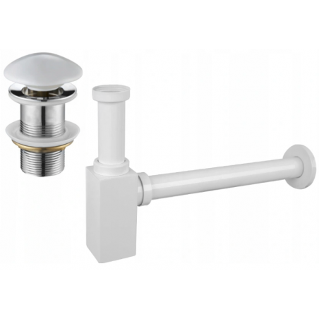 Mexen demi siphon carré pour lavabo avec bouchon céramique click/clack, sans trop-plein, Blanc - 7991060-25