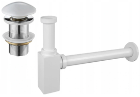Mexen demi siphon carré pour lavabo avec bouchon céramique click/clack, sans trop-plein, Blanc - 7991060-25