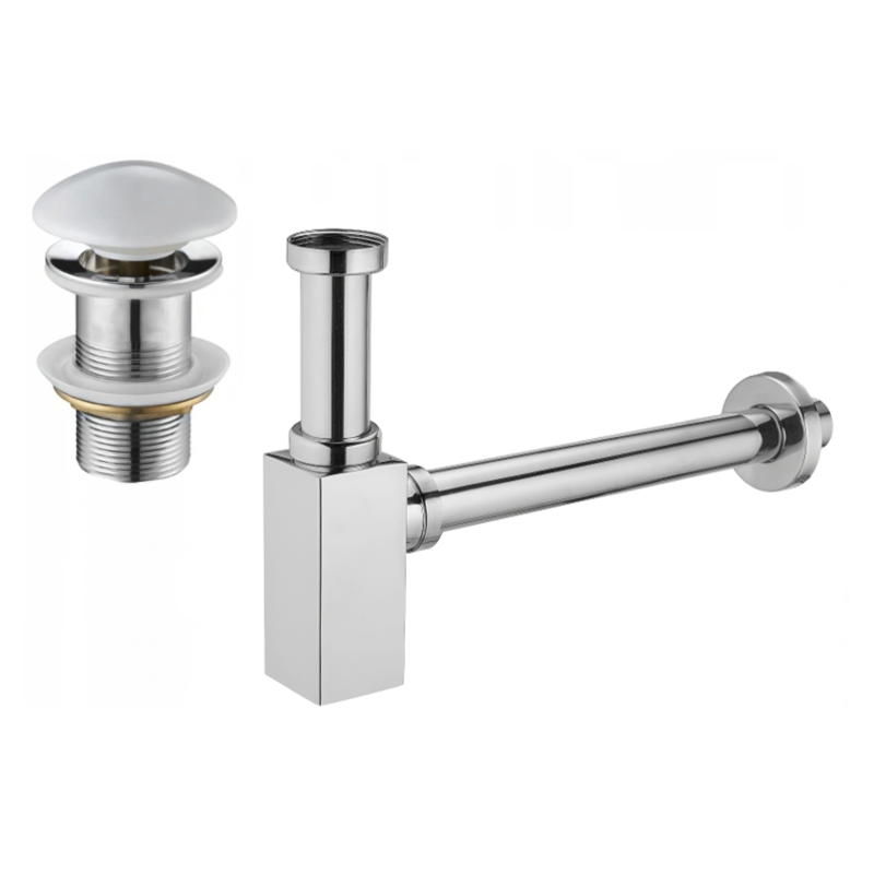 Mexen siphon semi-encastré pour lavabo carré avec bouchon en céramique clic-clac, sans trop-plein, chrome/blanc - 7991060-02