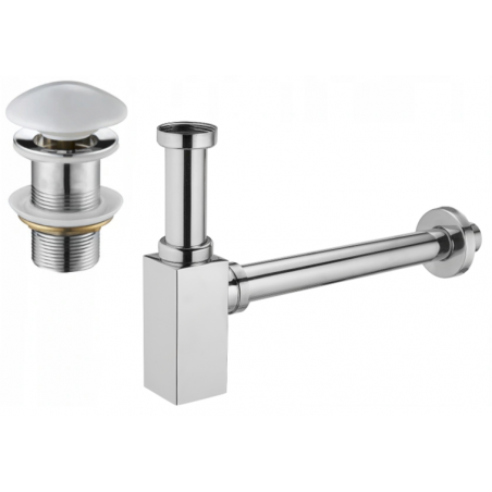 Mexen demi siphon carré pour lavabo avec bouchon céramique click/clack, sans trop-plein, Chrome/Blanc - 7991060-02