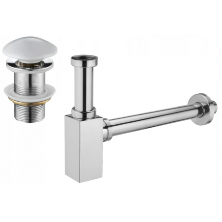 Mexen siphon semi-encastré pour lavabo carré avec bouchon en céramique clic-clac, sans trop-plein, chrome/blanc - 7991060-02