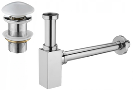 Mexen demi-siphon de lavabo carré avec bouchon céramique clic-clac, sans trop-plein, chrome/blanc - 7991060-02