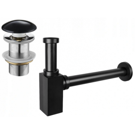Mexen demi-siphon de lavabo carré avec bouchon céramique clic-clac, sans trop-plein, noir - 7991060-75