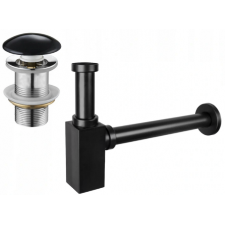 Mexen demi-siphon de lavabo carré avec bouchon en céramique clic-clac, sans trop-plein, noir - 7991060-75