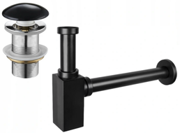 Mexen demi siphon carré pour lavabo avec bouchon céramique click/clack, sans trop-plein, Noir - 7991060-75
