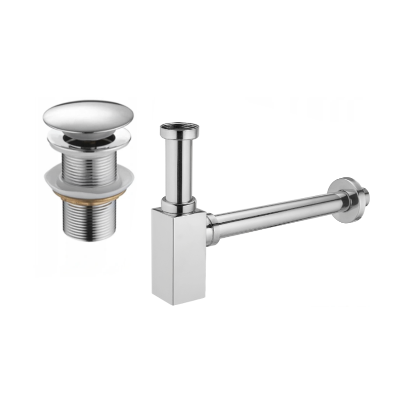 Mexen demi-siphon de lavabo carré avec bouchon clic-clac, sans trop-plein, chrome - 7991060-00