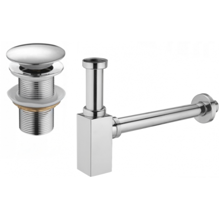 Mexen demi-siphon de lavabo carré avec bouchon clic-clac, sans trop-plein, chrome - 7991060-00