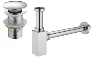 Mexen demi-siphon carré pour lavabo avec bouchon clic-clac, sans trop-plein, Chrome - 7991060-00