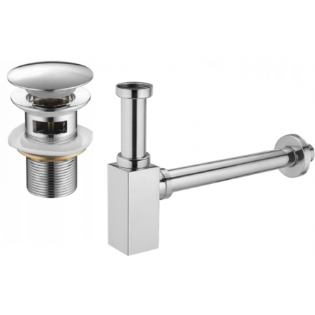 Mexen demi-siphon carré pour lavabo avec bouchon clic-clac, avec trop-plein, Chrome - 7992060-00