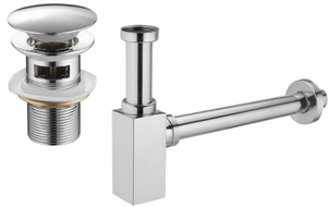 Mexen demi-siphon carré pour lavabo avec bouchon clic-clac, avec trop-plein, Chrome - 7992060-00