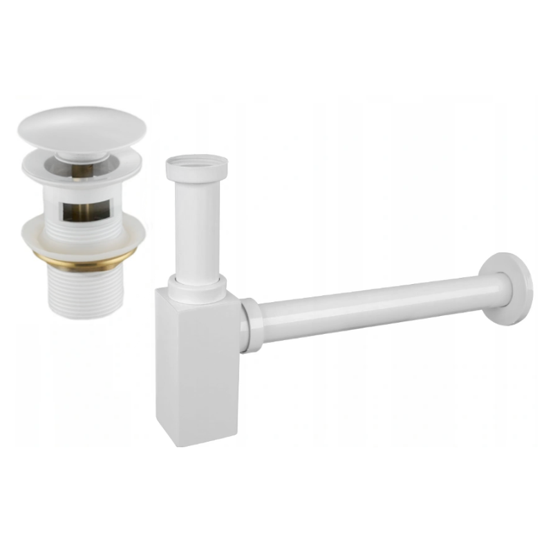 Mexen demi-siphon carré pour lavabo avec bouchon clic-clac, avec trop-plein, Blanc - 7992060-20