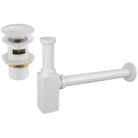 Mexen demi-siphon carré pour lavabo avec bouchon clic-clac, avec trop-plein, Blanc - 7992060-20