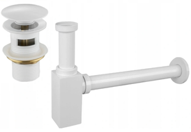 Mexen demi-siphon carré pour lavabo avec bouchon clic-clac, avec trop-plein, Blanc - 7992060-20