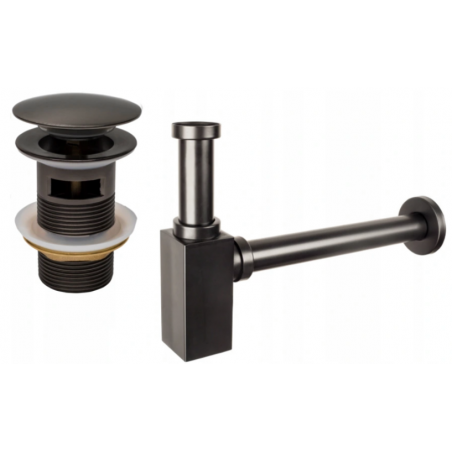 Mexen demi-siphon carré pour lavabo avec bouchon clic-clac, avec trop-plein, Graphite- 7992060-66