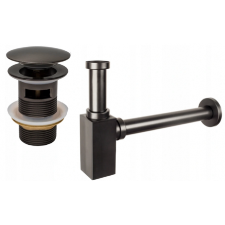 Mexen demi-siphon de lavabo carré avec bouchon clic-clac, avec trop-plein, graphite- 7992060-66