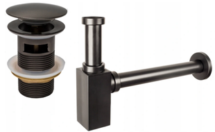 Mexen demi-siphon carré pour lavabo avec bouchon clic-clac, avec trop-plein, Graphite- 7992060-66