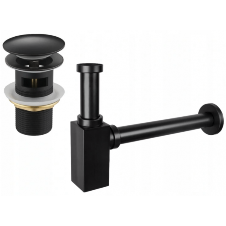 Mexen demi-siphon carré pour lavabo avec bouchon clic-clac, avec trop-plein, Noir - 7992060-70