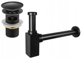 Mexen demi-siphon carré pour lavabo avec bouchon clic-clac, avec trop-plein, Noir - 7992060-70