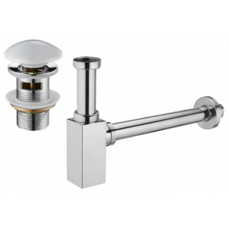 Mexen demi-siphon de lavabo carré avec bouchon céramique click-clack, avec trop-plein, chrome/blanc - 7992060-02