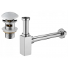 Mexen demi-siphon carré pour lavabo avec bouchon clic-clac en céramique, avec trop-plein, Chrome/Blanc - 7992060-02