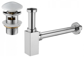 Mexen demi-siphon carré pour lavabo avec bouchon clic-clac en céramique, avec trop-plein, Chrome/Blanc - 7992060-02
