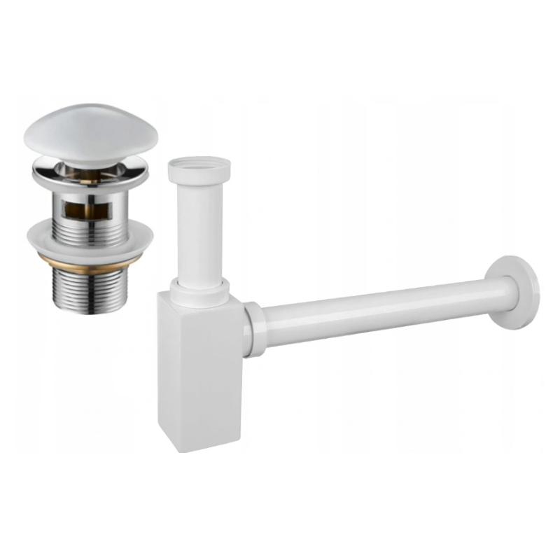 Mexen demi-siphon carré pour lavabo avec bouchon clic-clac en céramique, avec trop-plein, Blanc - 7992060-25