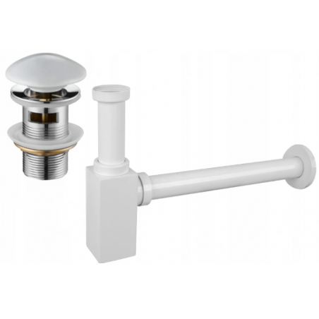 Mexen demi-siphon carré pour lavabo avec bouchon clic-clac en céramique, avec trop-plein, Blanc - 7992060-25