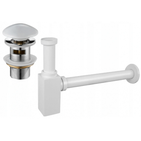 Mexen demi-siphon lavabo carré avec bouchon céramique clic-clac, avec trop-plein, blanc - 7992060-25