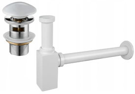 Mexen demi-siphon carré pour lavabo avec bouchon clic-clac en céramique, avec trop-plein, Blanc - 7992060-25