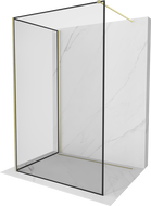 Mexen Kioto paroi de douche Walk-in 90 x 70 cm, cadre noir, or brossé - 800-090-212-55-70-070