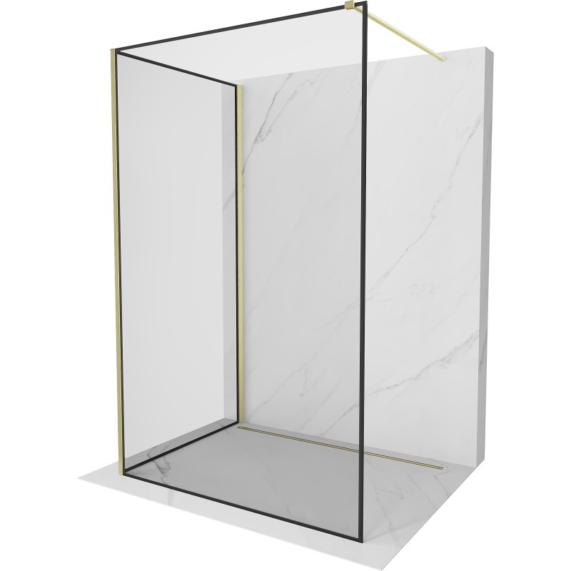Mexen Kioto paroi de douche Walk-in 90 x 80 cm, cadre noir, or brossé - 800-090-212-55-70-080