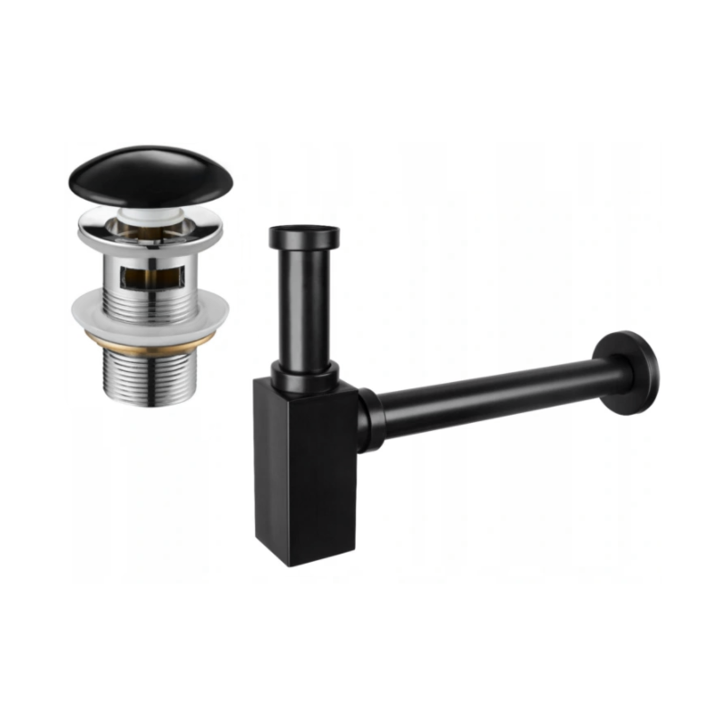 Mexen siphon partiel de lavabo carré avec bouchon clic-clac en céramique, avec trop-plein, noir - 7992060-75