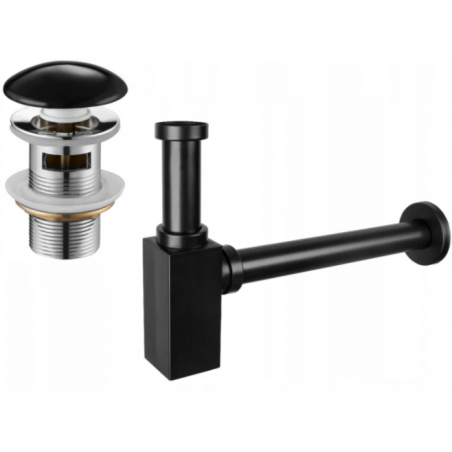 Mexen demi-siphon carré pour lavabo avec bouchon clic-clac en céramique, avec trop-plein, Noir - 7992060-75