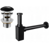 Mexen demi-siphon carré pour lavabo avec bouchon clic-clac en céramique, avec trop-plein, Noir - 7992060-75