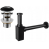 Mexen demi-siphon d'évier carré avec bouchon céramique clic-clac, avec trop-plein, noir - 7992060-75