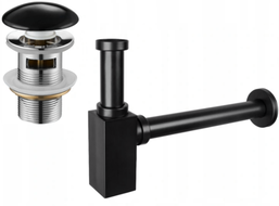 Mexen demi-siphon d'évier carré avec bouchon céramique clic-clac, avec trop-plein, noir - 7992060-75