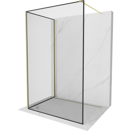Mexen Kioto paroi de douche Walk-in 140 x 70 cm, cadre noir, doré brossé - 800-140-212-55-70-070