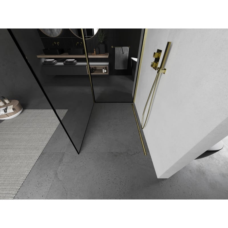 Mexen Kioto paroi de douche Walk-in 90 x 80 cm, cadre noir, doré brossé - 800-090-212-55-70-080