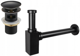 Mexen demi-siphon carré pour lavabo avec bouchon clic-clac, avec trop-plein, Noire antique - 7992060-79