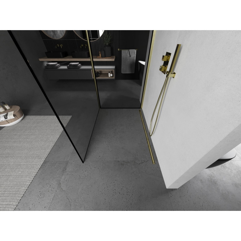 Mexen Kioto paroi de douche Walk-in 100 x 100 cm, cadre noir, or brossé - 800-100-212-55-70-100