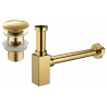 Mexen demi-siphon carré pour lavabo avec bouchon clic-clac, avec trop-plein, Or - 7992060-50