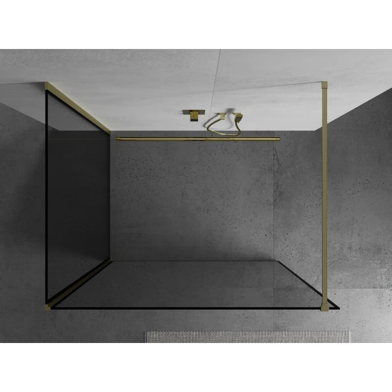Mexen Kioto panneau de douche Walk-in 110 x 100 cm, cadre noir, or brossé - 800-110-212-55-70-100
